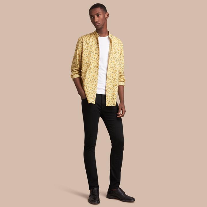 Burberry Burberry Grandad Collar Floral Print Cotton Poplin Shirt, Yellow