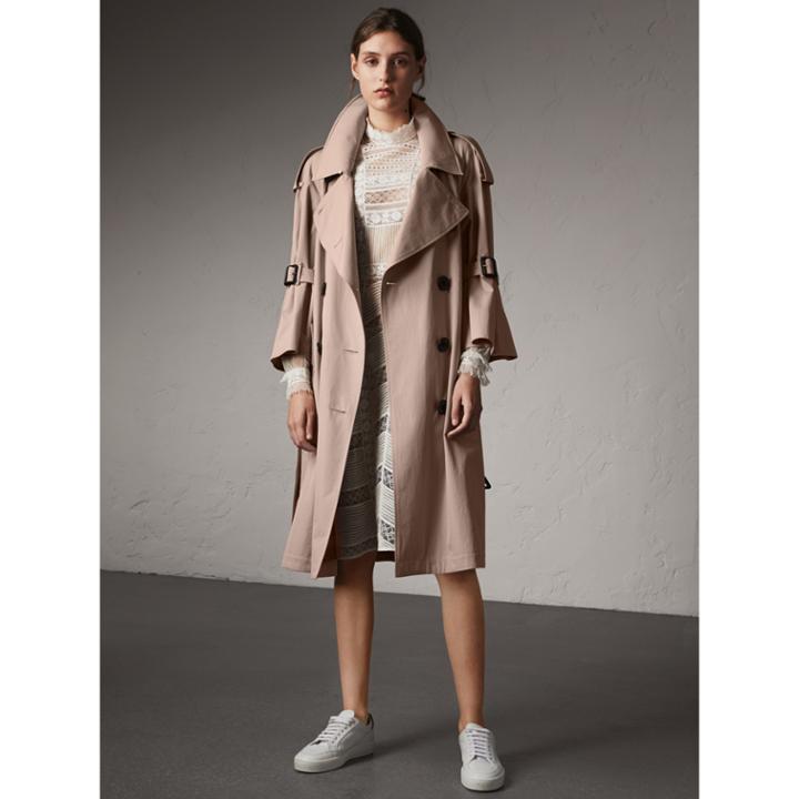 Burberry Burberry Flared Sleeve Tropical Gabardine Trench Coat, Size: 00, Pink