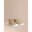 Burberry Burberry Topstitched Cotton Gabardine High-top Trainers, Size: 8, Yellow