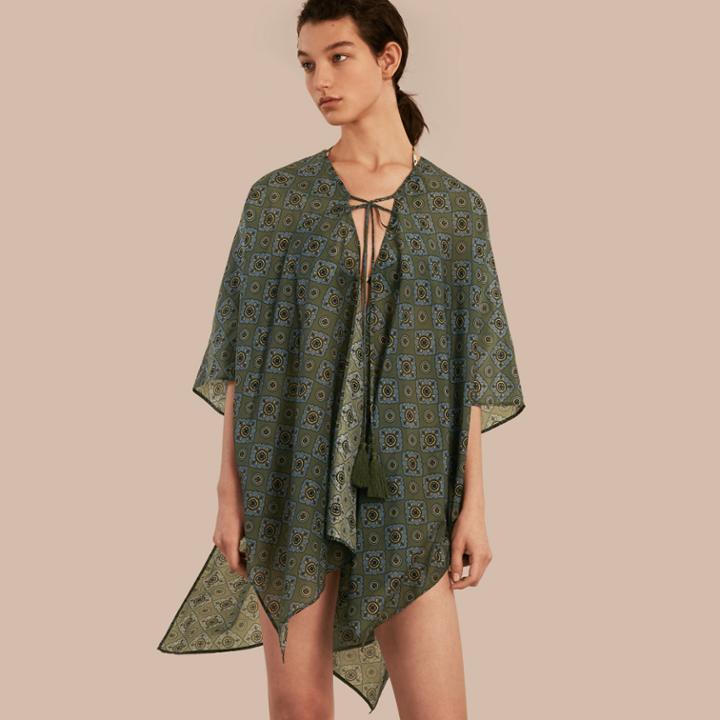 Burberry Burberry Geometric Tile Print Cotton Silk Swimwear Cover-up, Size: S-m, Green