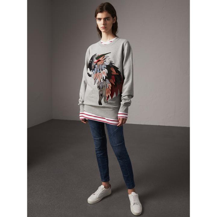 Burberry Burberry Unisex Beasts Leather Appliqu Cotton Sweatshirt, Size: Xs, Grey