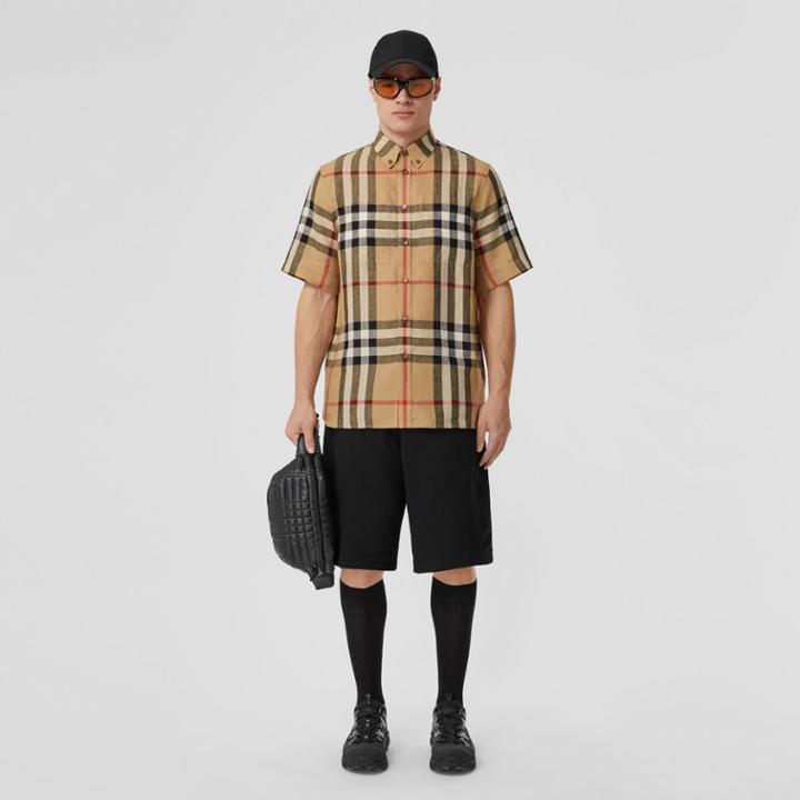 Burberry Burberry Short-sleeve Check Linen Oversized Shirt
