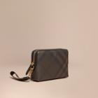 Burberry Burberry Leather-trimmed London Check Pouch, Brown