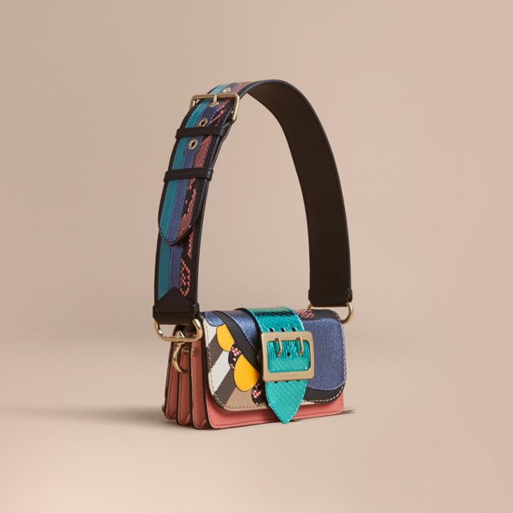 Burberry Burberry The Small Buckle Bag In House Check And Leather, Blue