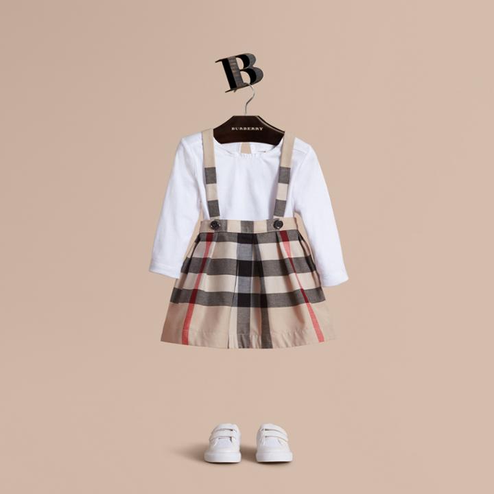 Burberry Burberry Detachable Strap Check Cotton Skirt, Size: 2y, Beige