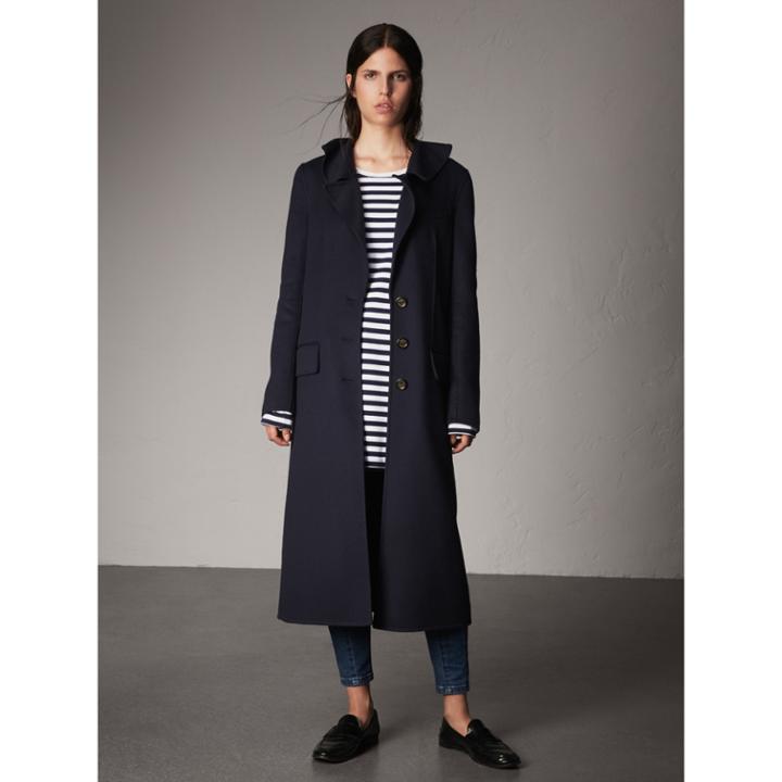 Burberry Burberry Ruffled Collar Wool Cashmere Coat, Size: 04, Blue