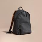 Burberry Burberry Leather Trim Nylon Backpack With Check Detail, Black
