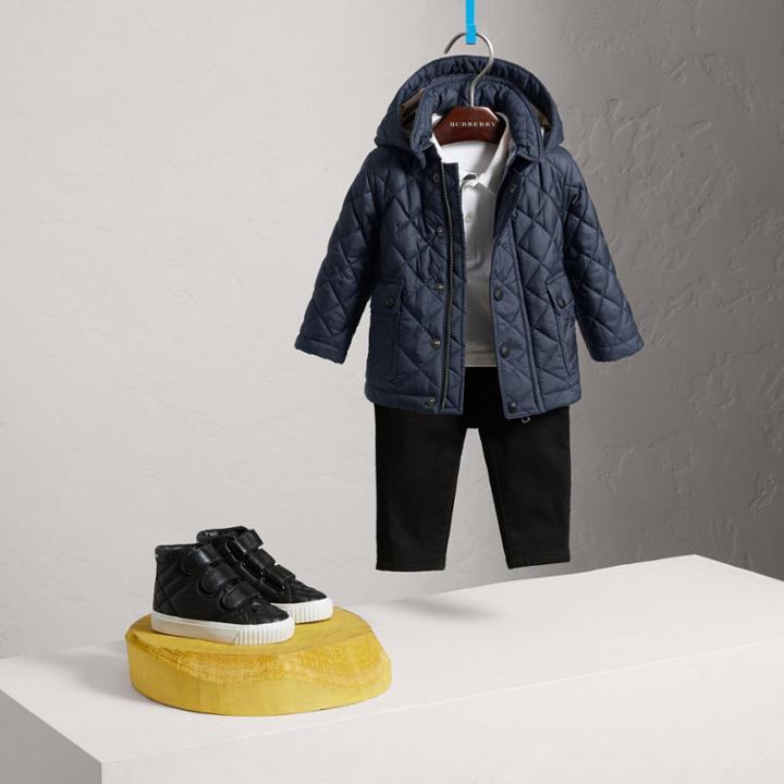 Burberry Burberry Check Detail Diamond-quilted Jacket, Size: 9m, Blue