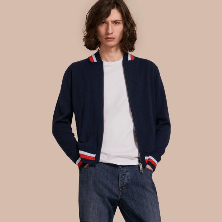 Burberry Burberry Knitted Cashmere Bomber Jacket, Size: Xxxl, Blue
