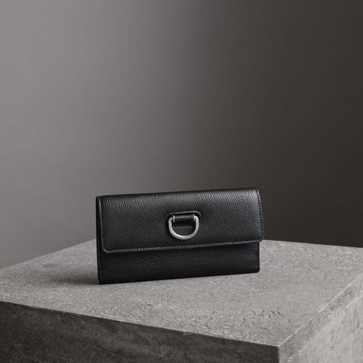 Burberry Burberry D-ring Grainy Leather Continental Wallet, Black