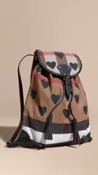 Burberry Heart Print Canvas Check Backpack With Leather Trim