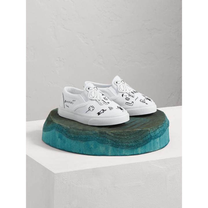 Burberry Burberry Doodle Print Slip-on Trainers, Size: 8.5, White