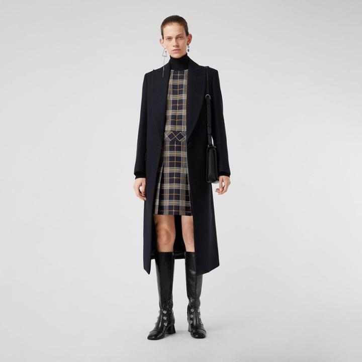 Burberry Burberry Sleeveless Pleat Detail Check Dress, Size: 06, Navy