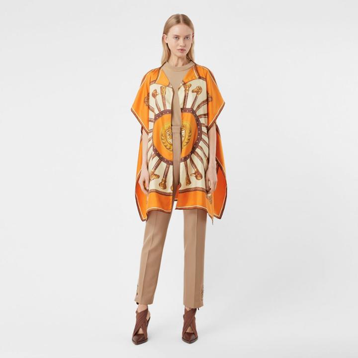 Burberry Burberry Archive Scarf Print Silk Twill Cape, Orange
