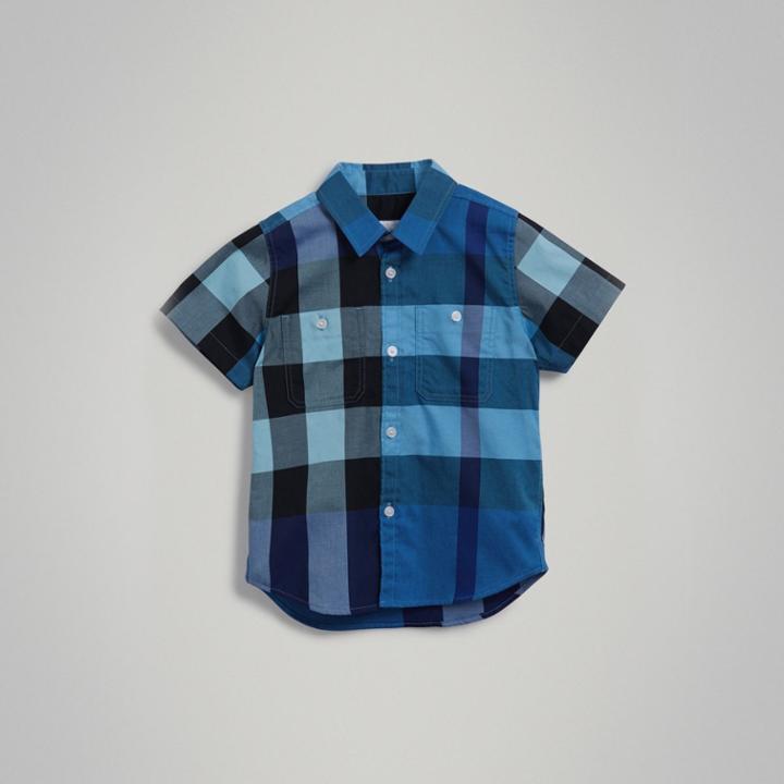 Burberry Burberry Short-sleeve Check Cotton Shirt, Size: 10y, Blue