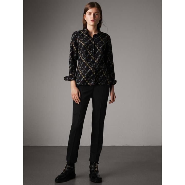 Burberry Burberry Ribbon Detail Tie-waist Wool Trousers, Size: 04, Black
