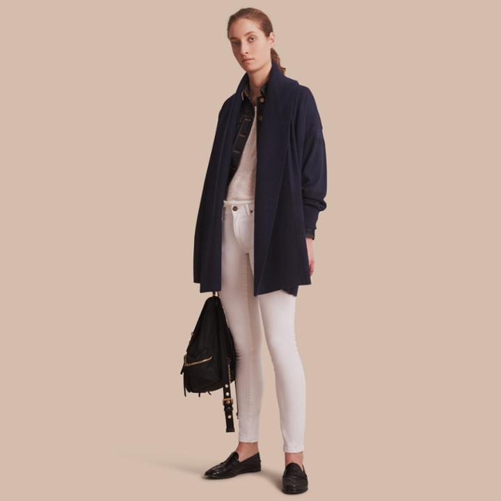 Burberry Burberry Shawl Collar Check-knit Wool Silk Blend Jacket, Blue