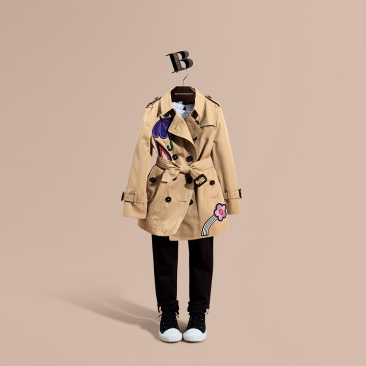 Burberry Burberry Appliqud Weather Motif Cotton Trench Coat, Size: 10y, Yellow