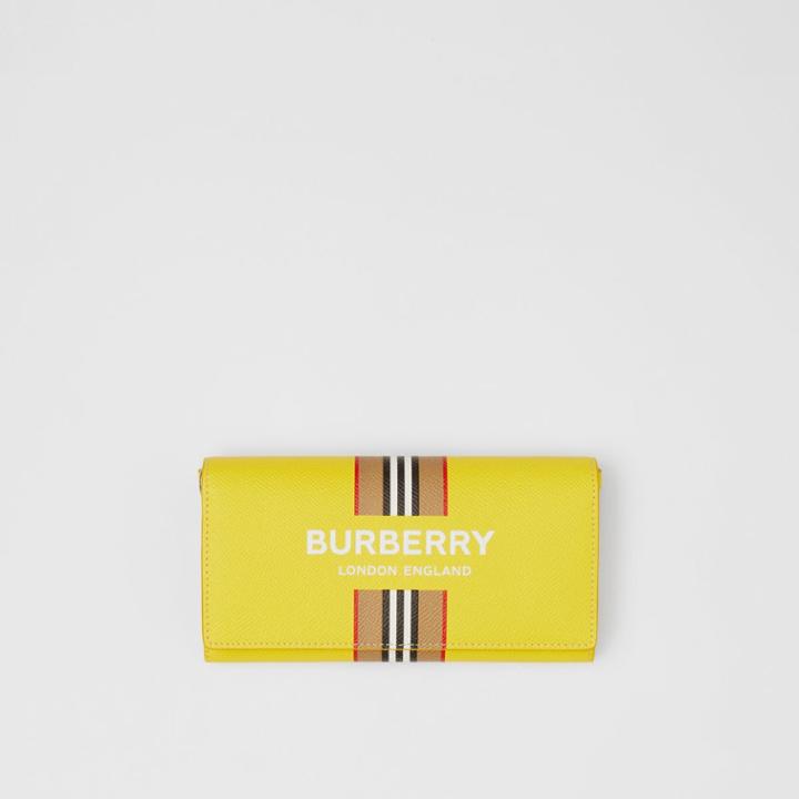 Burberry Burberry Logo Print Leather Wallet With Detachable Strap, Yellow
