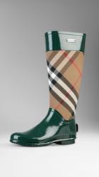 Burberry Burberry Check Panel Rain Boots, Size: 39, Green