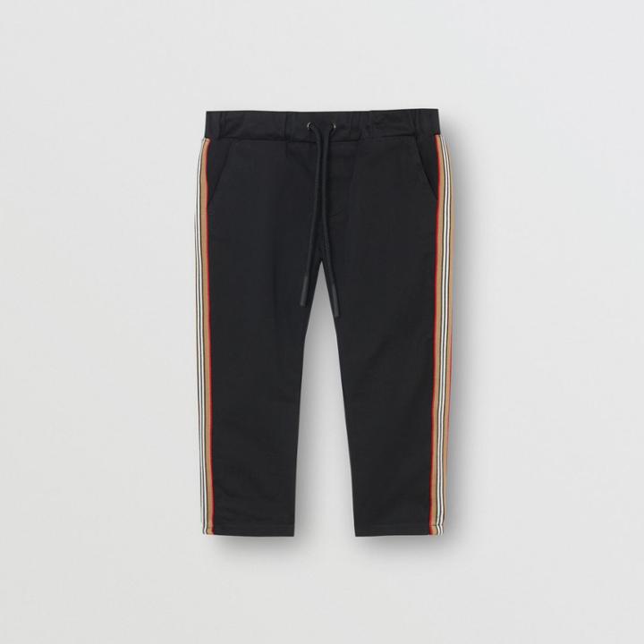 Burberry Burberry Childrens Icon Stripe Detail Cotton Chinos, Size: 12m, Black