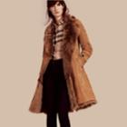 Burberry Burberry Shearling Wrap Coat, Size: 12, Brown