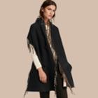 Burberry Burberry Fringed Cashmere Merino Wool Stole, Brown