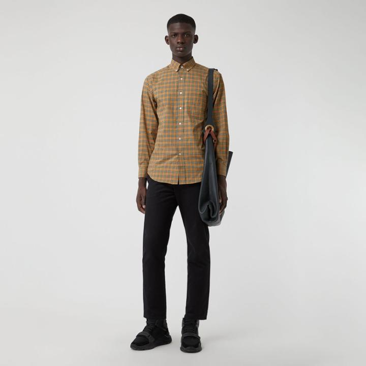 Burberry Burberry Small Scale Check Cotton Shirt, Size: Xl, Yellow