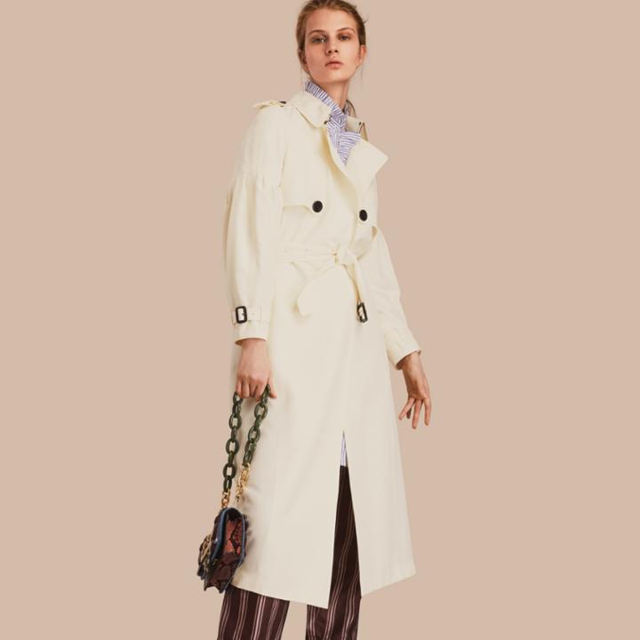 Burberry Burberry Oversize Silk Trench Coat With Puff Sleeves, Size: 12, White