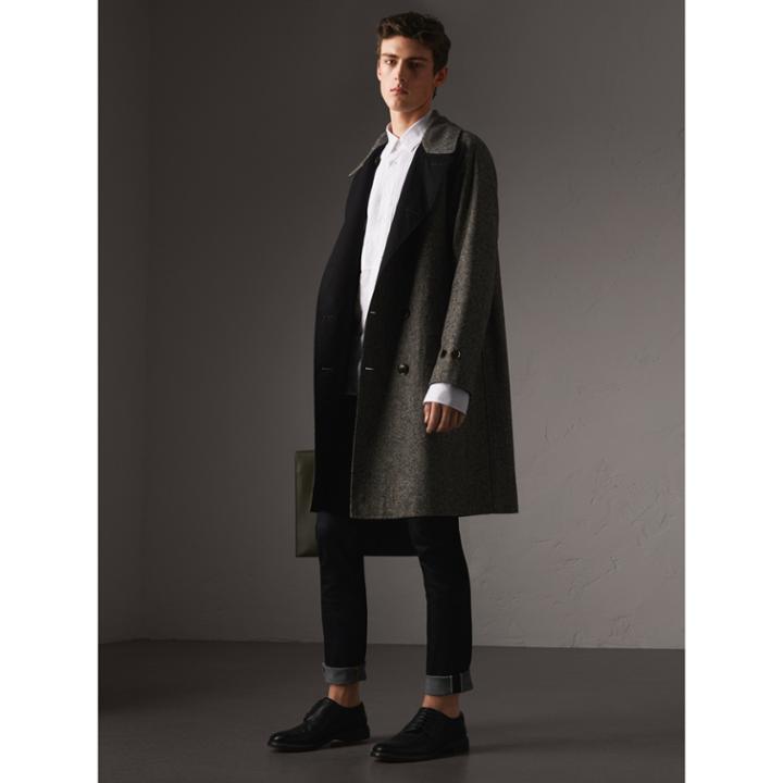 Burberry Burberry Reversible Donegal Tweed And Gabardine Trench Coat, Size: 42, Black