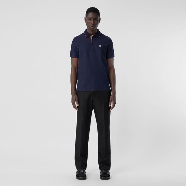 Burberry Burberry Icon Stripe Placket Cotton Piqu Polo Shirt, Size: Xl, Blue