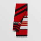 Burberry Burberry Childrens Logo And Icon Stripe Wool Cotton Jacquard Scarf, Size: Os, Red