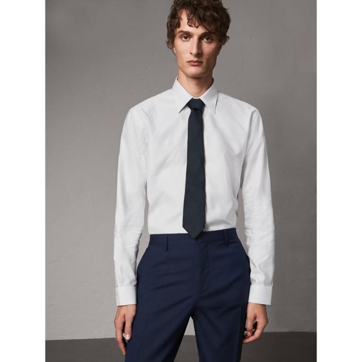 Burberry Burberry Modern Fit Pin Dot Dobby Cotton Shirt, Size: 15.5, White