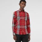 Burberry Burberry Check Stretch Cotton Shirt, Size: L, Red