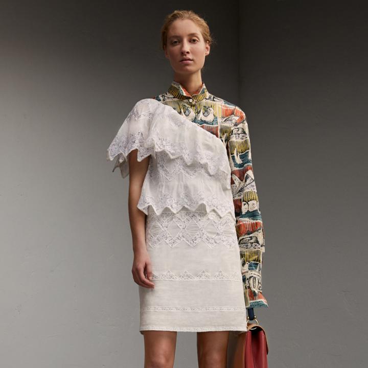 Burberry Burberry One-shoulder Cotton Voile And Lace Dress, Size: 02, White