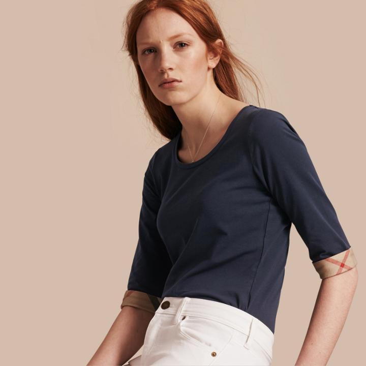 Burberry Burberry Check Cuff Stretch-cotton Top, Blue