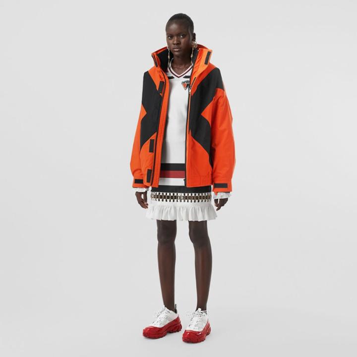 Burberry Burberry Panelled Nylon Track Jacket With Detachable Warmer, Size: 06, Orange
