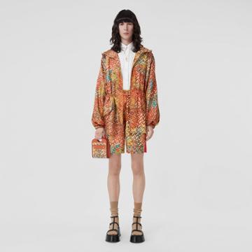 Burberry Burberry Monogram Map Print Silk Hooded Parka, Size: 0