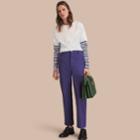 Burberry Burberry Lace Tulle Overlay Cotton Top With Breton Stripe Sleeves, White