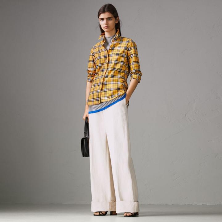 Burberry Burberry Check Cotton Shirt, Size: 04, Yellow