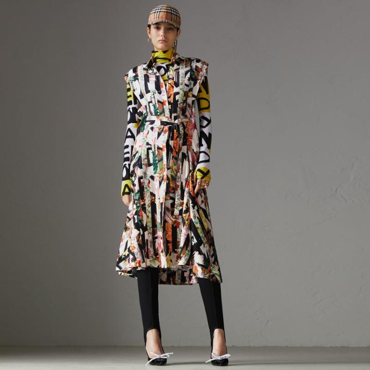 Burberry Burberry Graffiti Archive Scarf Print Silk Shirt Dress, Size: 00