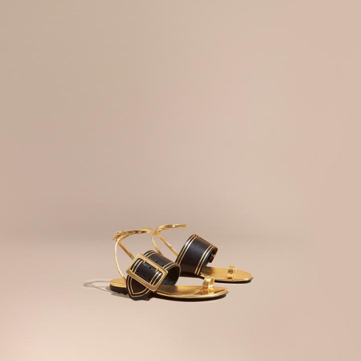 Burberry Burberry Two-tone Leather Sandals With Buckles, Size: 35.5, Yellow