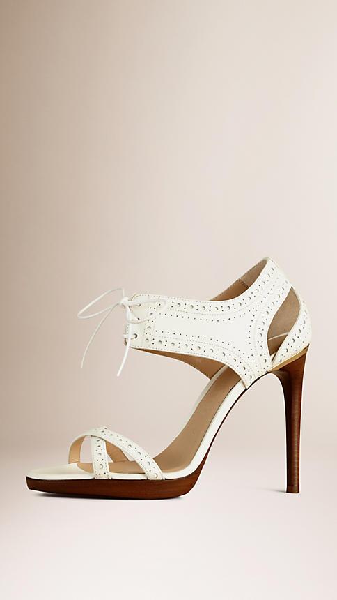 Burberry Perforated Detail Lace-up Leather Sandals