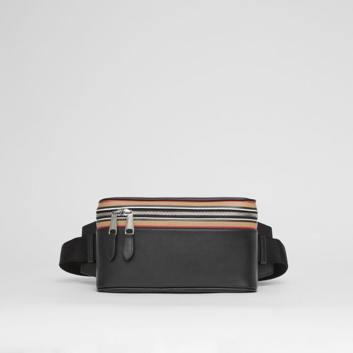 Burberry Burberry Icon Stripe Print Leather Cube Bum Bag, Black