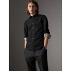 Burberry Burberry Check Detail Stretch Cotton Poplin Shirt, Size: Xl, Black