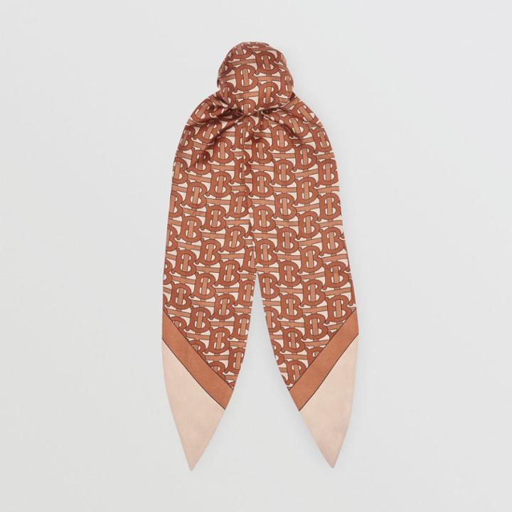 Burberry Burberry Monogram Print Silk Hair Scarf, Brown