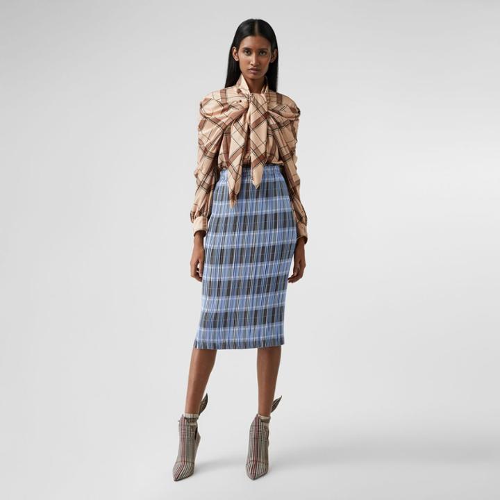 Burberry Burberry Check Pliss Skirt, Size: 04, Blue