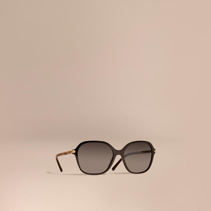 Burberry Burberry Check Detail Round Frame Sunglasses, Black