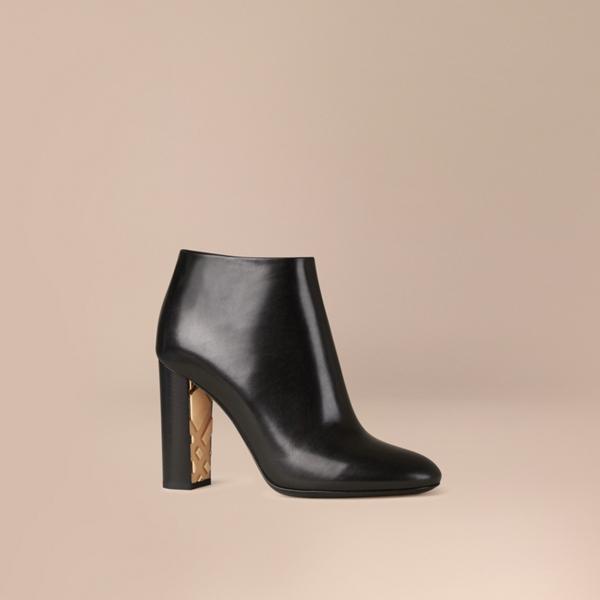 Burberry Check Detail Leather Ankle Boots