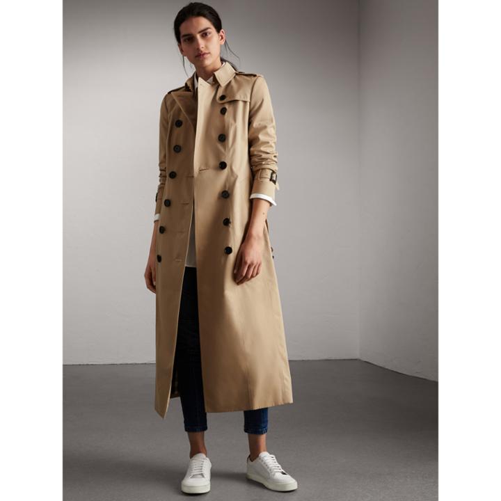 Burberry Burberry Long Cotton Gabardine Trench Coat, Size: 04, Yellow